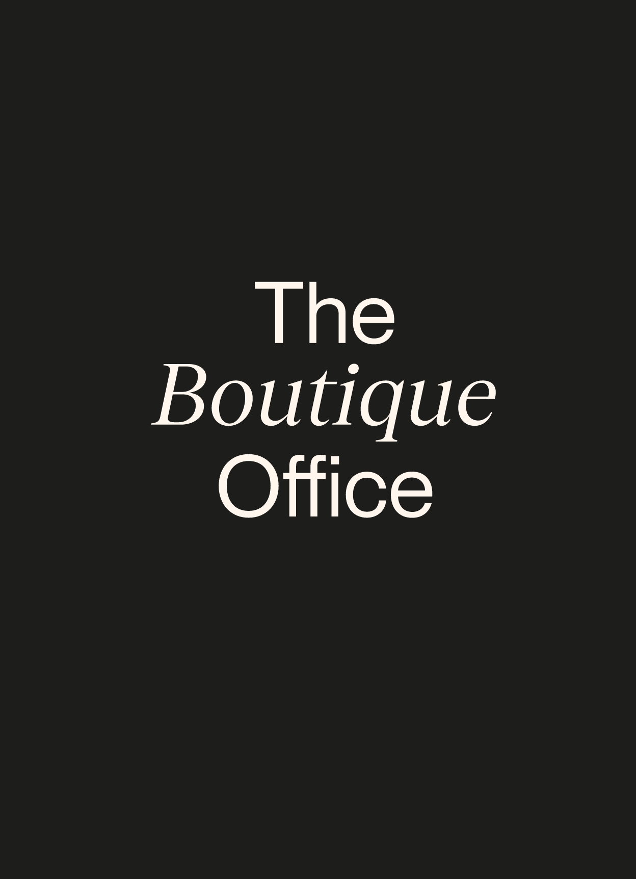 Schwarzer Hintergrund, darauf der steht The Boutique Office in Creme